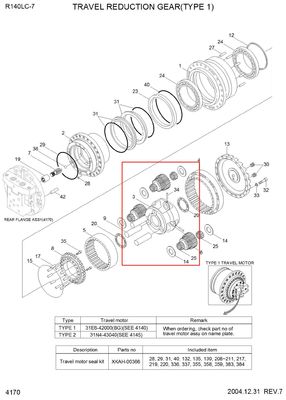 R140-7 R160-7 Gearbox onderdelen XKAH-00357 XKAH-00358 XKAH-00355 XKAH-00356 R140-7 CARRIER ASSY